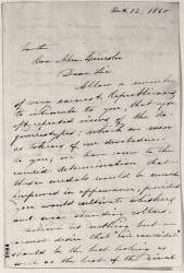Anonymous. “True Republicans” to Abraham Lincoln, Friday, October 12, 1860 (page 1)