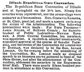 "Illinois Republican State Convention," New York Times, June 21, 1858