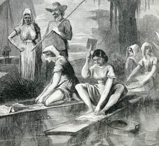 Washing day in Acadian Louisiana, Bayou Lafourche, September 1866, artist's impression, detail.