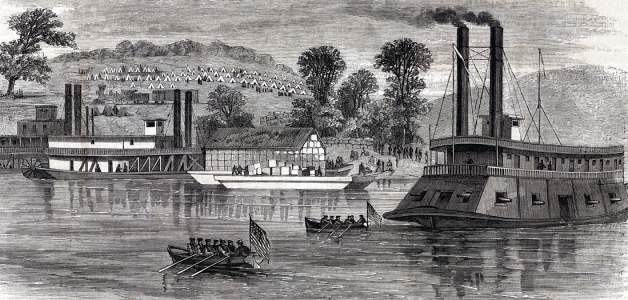 Duvall's Bluffs, Arkansas, Union Supply Depot, January, 1864, artist's impression
