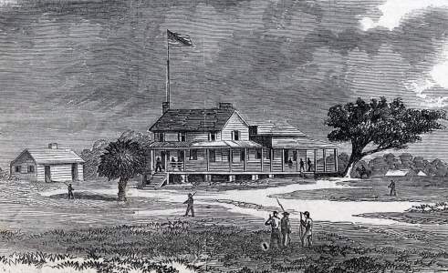Military Headquarters, Campbell House, Folly Island, South Carolina, July 1863, artist's impression