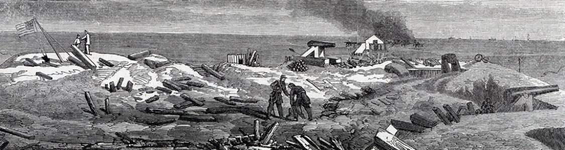Fort Powell, Mobile Bay, Alabama, July, 1864, after its destruction, artist's impression, detail