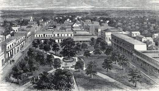 Matamoras, Mexico, view from the church tower, artist's impression, zoomable image