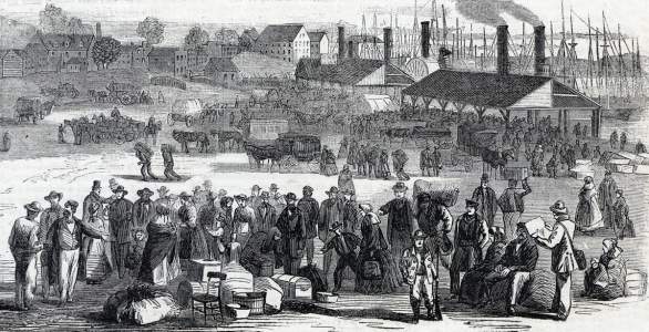 Rocketts Landing, Richmond, Virginia, September, 1865, artist's impression, detail