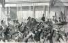 President Johnson's arrival at the Continental Hotel, Philadelphia, Pennsylvania, August 1866, artist's impression.