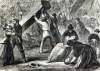 Clearing wreckage from the deadly platform collapse at Johnstown, Pennsylvania, September 14, 1866, artist's impression, detail.