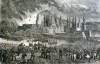 Climax of the Turkish siege of the Arkadi Monastery, Crete, November 9, 1866, artist's impression.