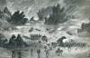 Flash flood inundates a U.S. Army wagon train trapped in Cañon Water, Arizona Territory, March 10, 1867, artist's impression, detail.
