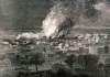 Destruction by fire of the Hyatt House Hotel, Janesville, Wisconsin, January 12, 1867, artist's impression.