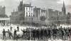 Freedmens' procession clashes with white rioters during the New Orleans Riot, July 30, 1866, artist's impression, zoomable image.