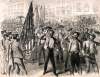 Controversial parade of Charleston Firemen, Charleston, South Carolina, April 27, 1867, artist's impression.