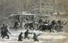 New York City street railways fighting the effects of the heavy snowstorm, January 17,1867, artist's impression, zoomable image.