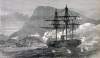 H.M.S. Bulldog, aground off Haiti, engaging rebel forts and gunboats, October 23, 1865, artist's impression