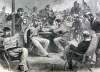 Canadian Volunteer Militia relaxing after drill, March 1866, artist's impression, detail