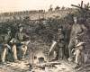 "Coffee Coolers," Edwin Forbes, copper plate etching, 1876, zoomable image, detail