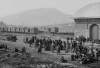 Chattanooga, Tennessee, 1864, railroad depot with Confederate prisoners, zoomable image