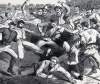 Winslow Homer, "Holiday in Camp - Soldiers Playing 'Football'," Harper's Weekly Magazine, July 15, 1865, zoomable image, detail