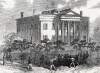 Union troops raising their flag over the Governor's Mansion, Milledgeville, Georgia, November 1864, artist's impression