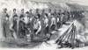Issuing the Liquor Ration, Union trenches before Petersburg, Virginia, October 1864, artist's impression, zoomable image