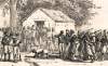 "A Thirsty Crowd at the Old Spring House," Edwin Forbes, copper plate etching, 1876, detail