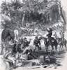 Mosby's Confederate Cavalry ransacking captured Union supply wagons, Virginia, summer 1865, artist's impression, zoomable image
