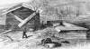 Filling oil transporter flatboats on Oil Creek, Crawford County, Pennsylvania, December 1864, artist's impression
