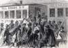 The rush to the oil drilling fields of Pennsylvania, January 1865, artist's impression