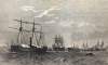The Royal Navy's H.M.S. Majestic observing the newly built Confederate ships off Liverpool, artist's impression