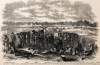 Defense of the Union center on first day, Pittsburg Landing, or Shiloh, April 6, 1862, artist's impression, zoomable image
