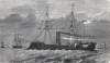 The new ironclad C.S.S. Stonewall steams out of Lisbon Harbor, March 28, 1865, artist's impression