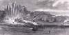 U.S.S. Commodore Barney hit with massive explosion on the James River in Virginia, artist's impression, zoomable image
