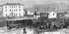 Oil Creek and Titusville Railway depot, Titusville, Pennsylvania, December 1864, artist's impression, detail